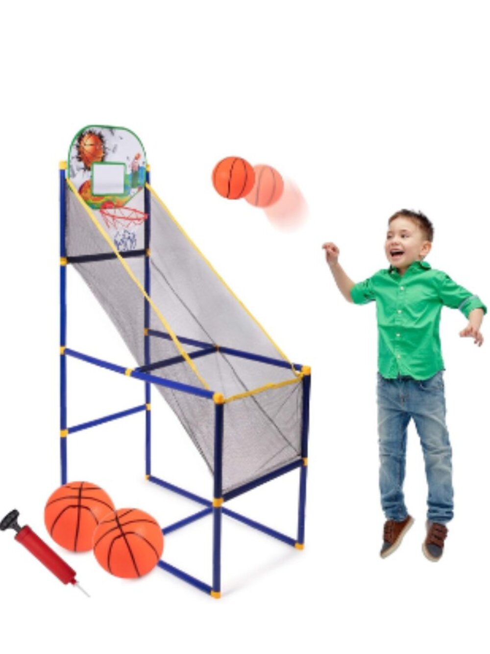 Kids Basketball Arcade Game Indoor Mini Hoop Set w Ball Pump Single Shot